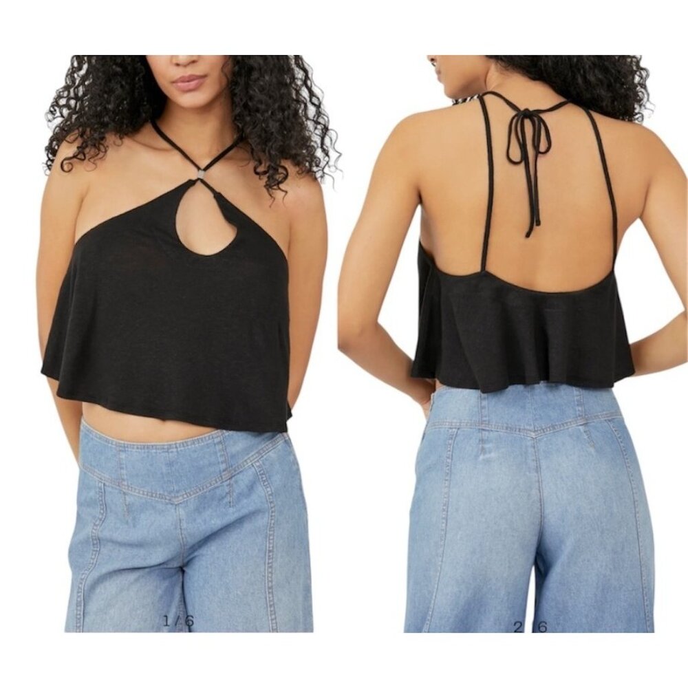 Free People Black Long Weekend Knit Halter Tank